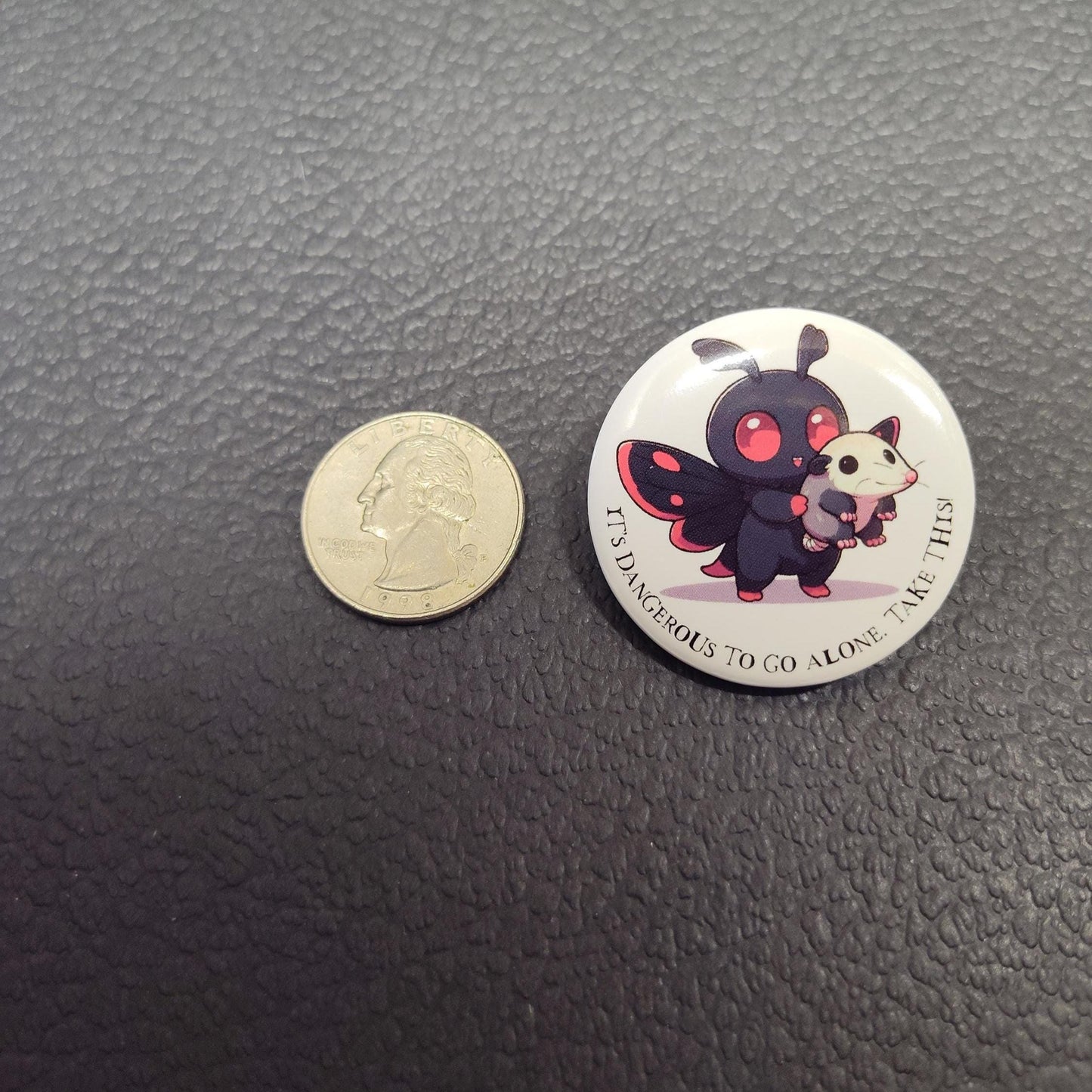 Mothman It's Dangerous Pin: Mothman Opossum Button Pin