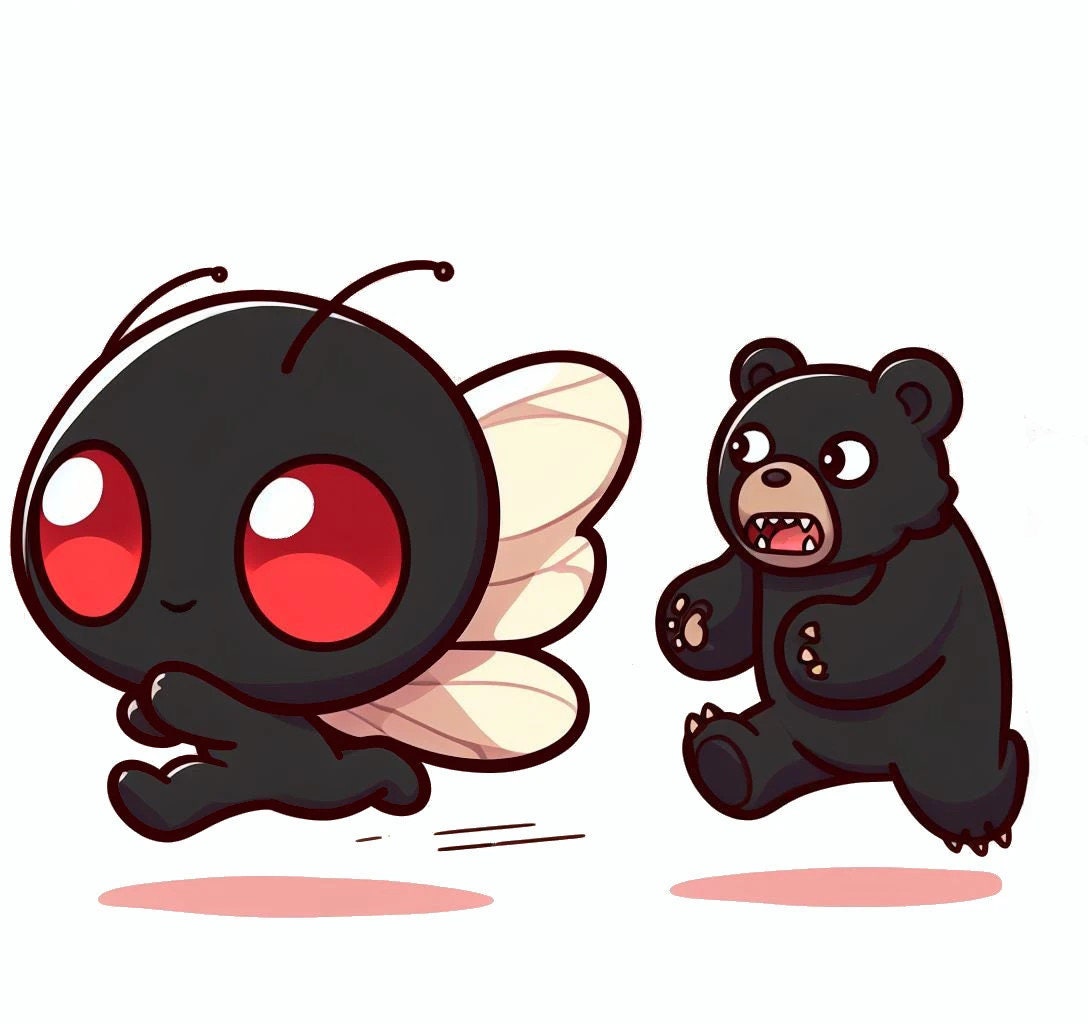 Mothman Running From Bear Sticker