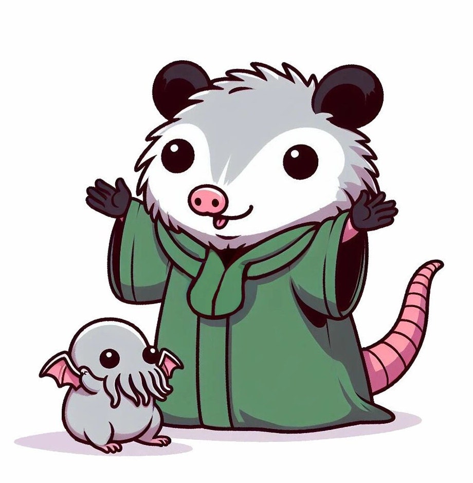 Opossum and Baby Cthulhu Sticker