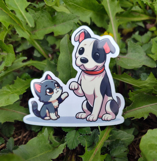 Pittie and Kittie: Dog and Cat Sticker