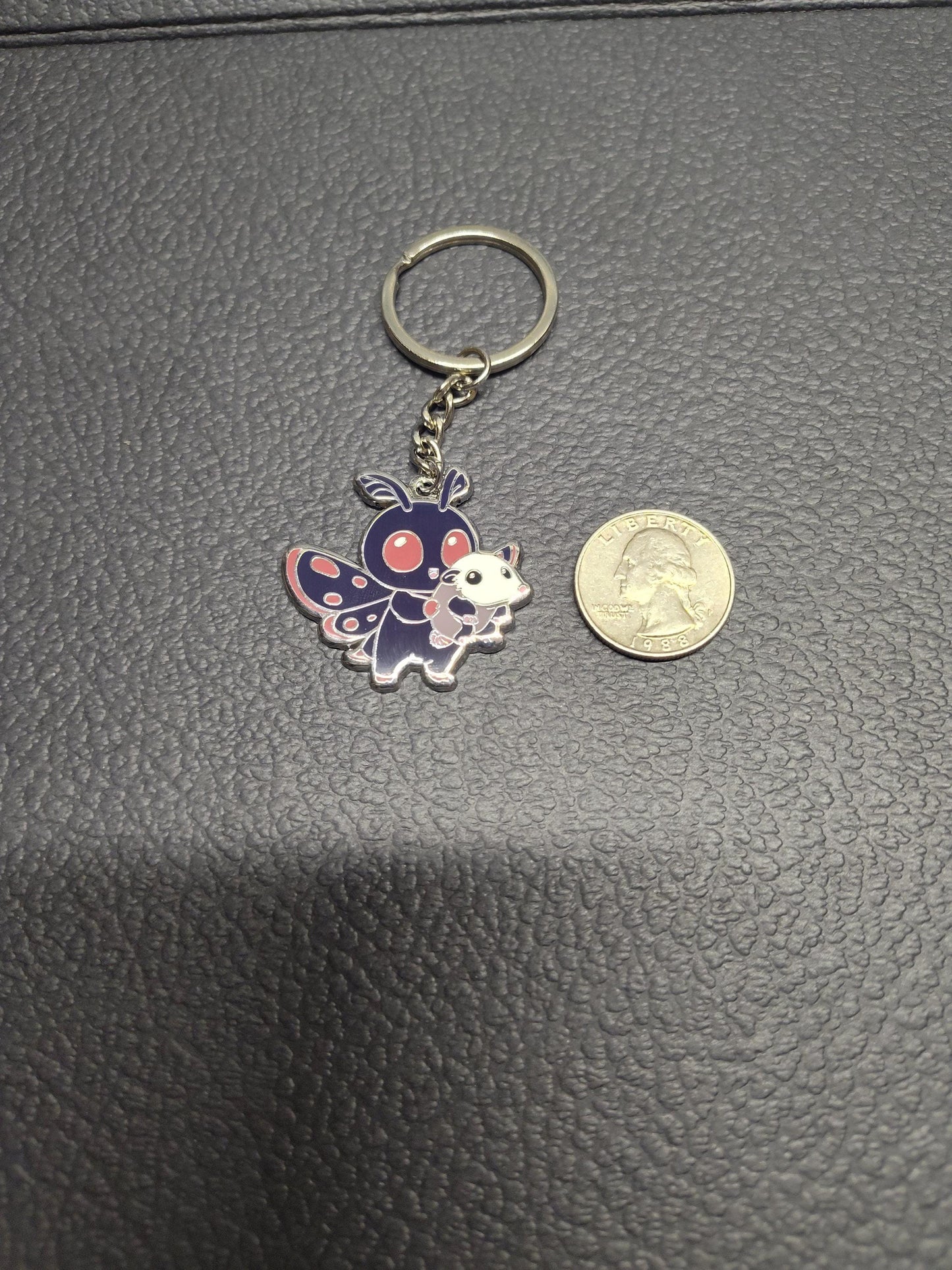 Mothman w/ Friend Enamel Keychain - Mothman and Opossum Keychain