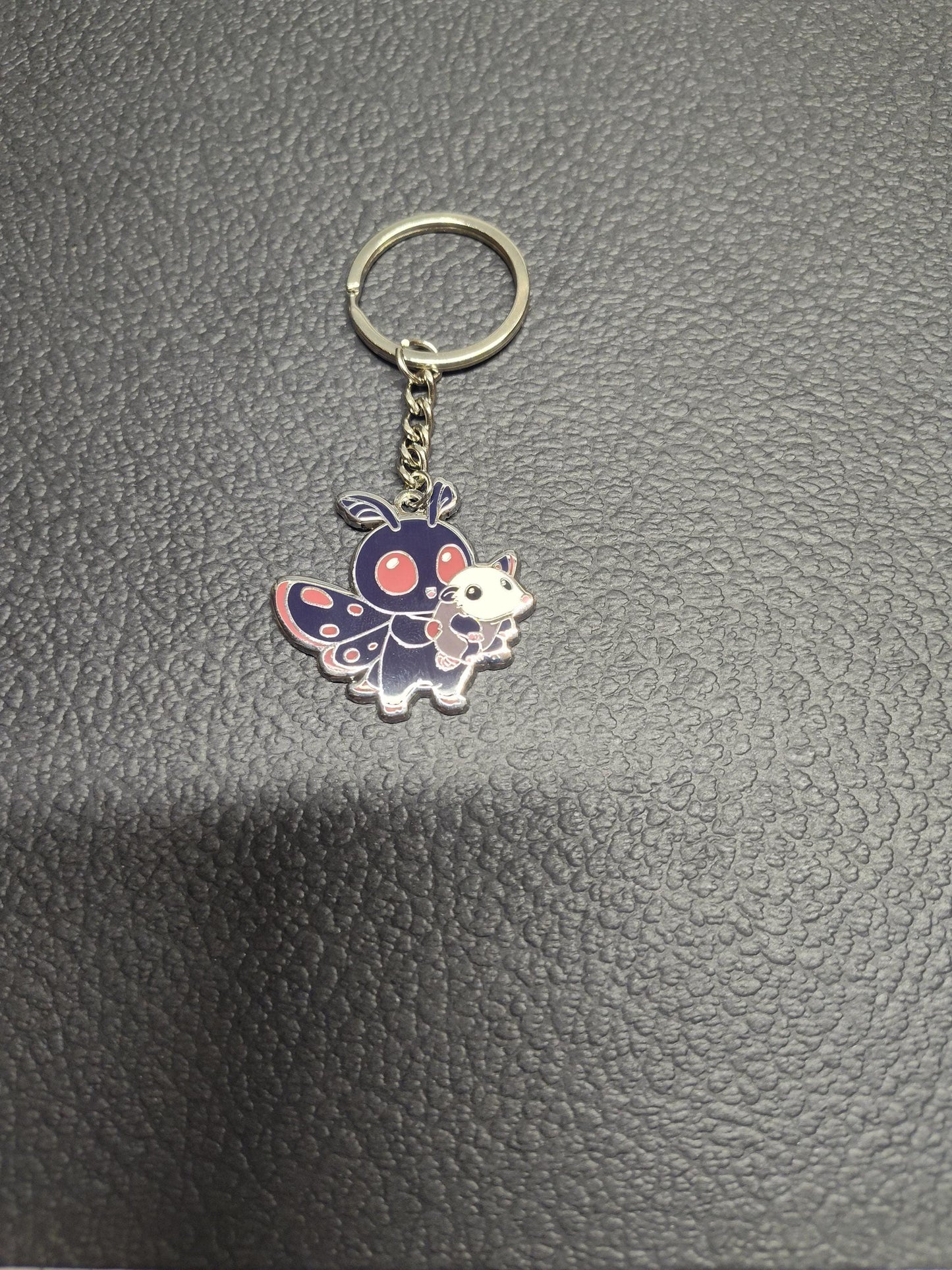 Mothman w/ Friend Enamel Keychain - Mothman and Opossum Keychain