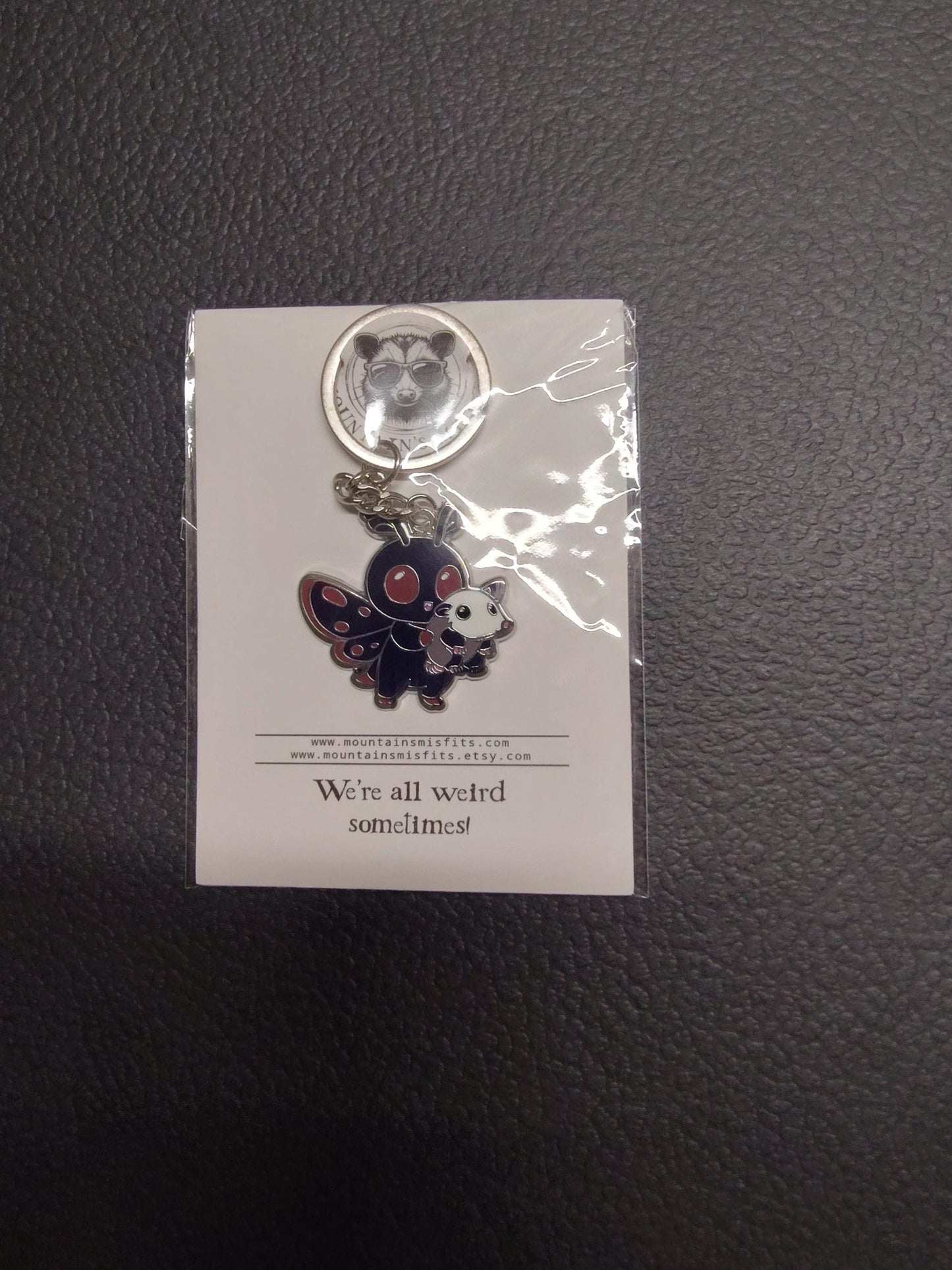 Mothman w/ Friend Enamel Keychain - Mothman and Opossum Keychain