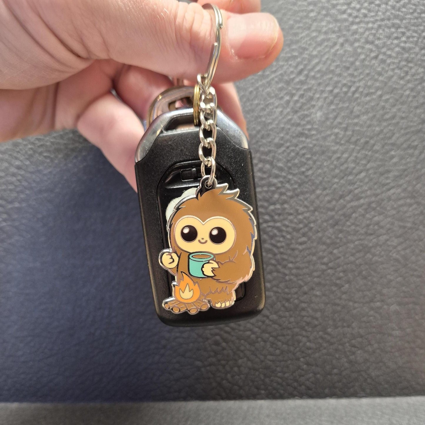 Bigfoot & Coffee Keychain - Cryptid Keychain